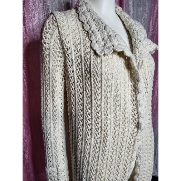 Sigrid Olsen Signature Knit Crochet Open Duster Cardigan Size Medium - Picture 5 of 13